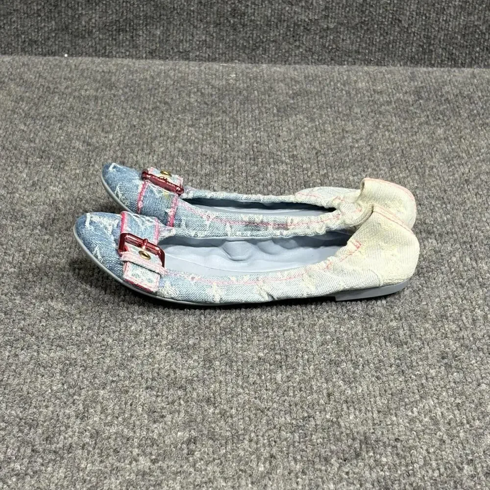 Louis Vuitton Shoes Womens 5.5 35.5 Monogram Denim Buckle Ballet Flats Italy
